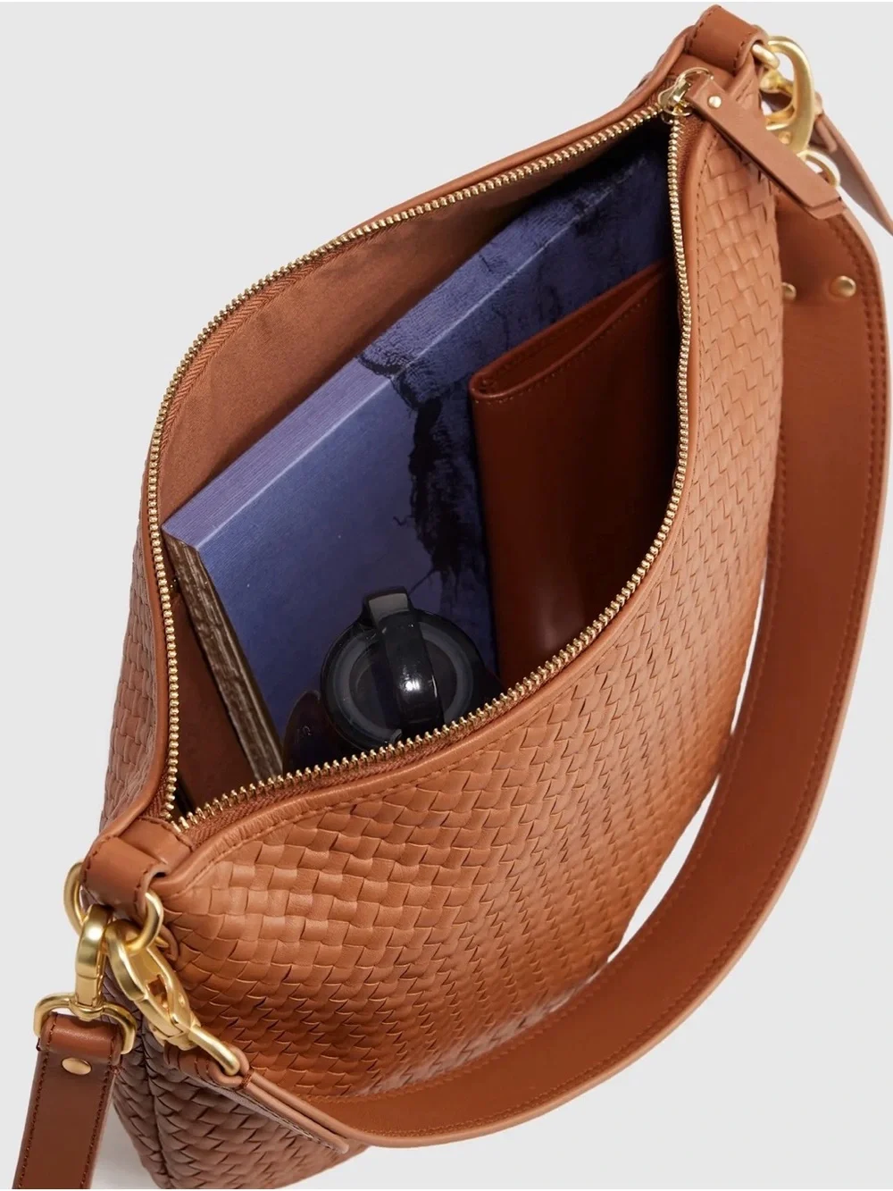 Sloane Handwoven Crescent Shoulder Bag in Cognac Quince